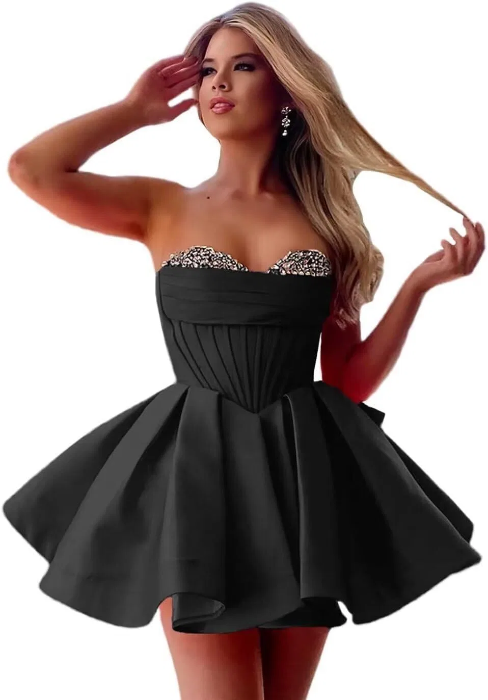 Короткое атласное платье для коктейля с пайетками MJ69, Black