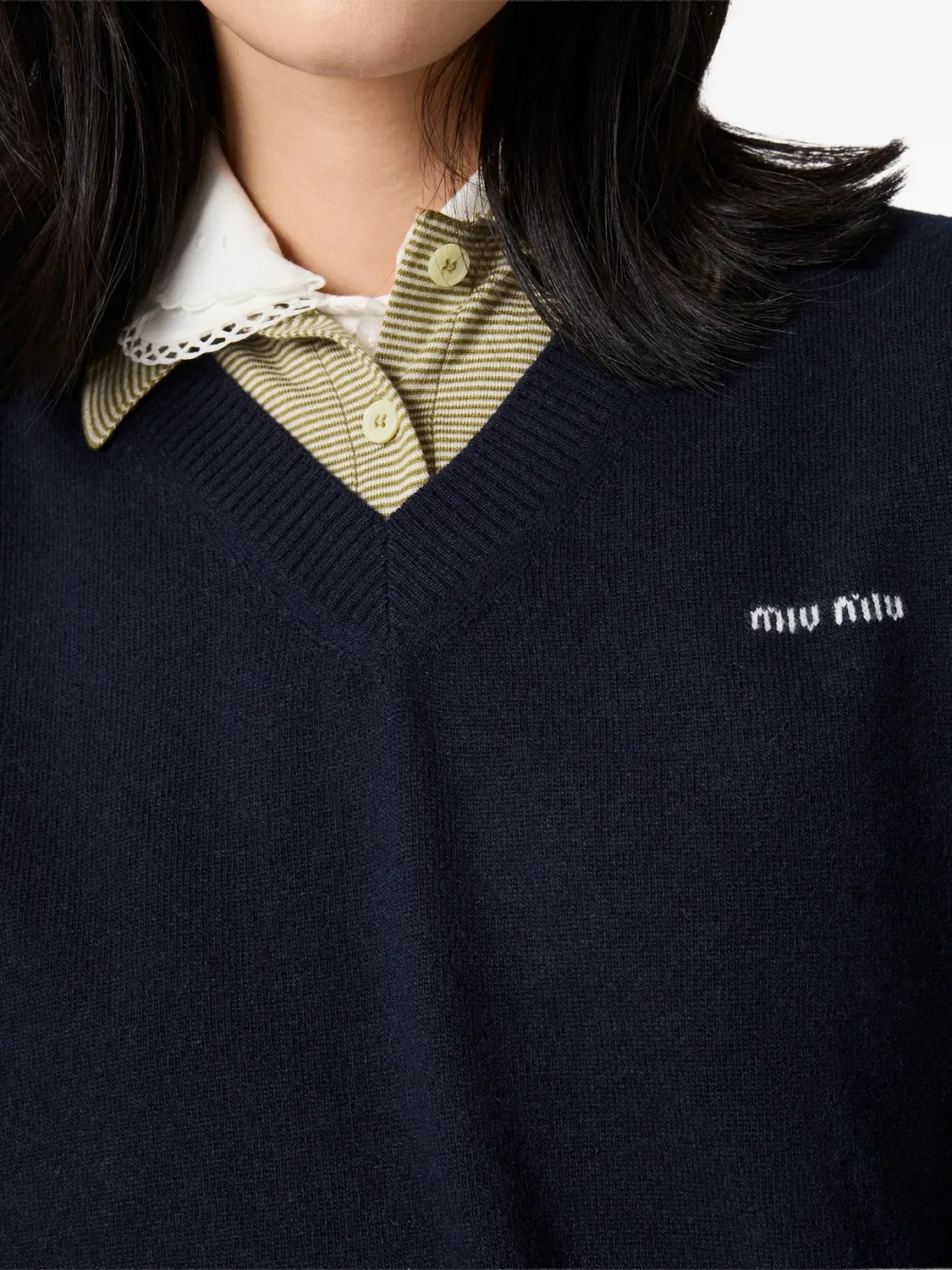 Свитер с круглым вырезом Miu Miu, синий — фото 2