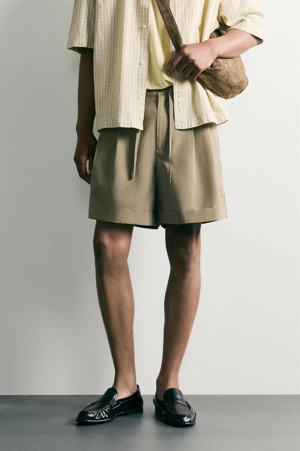 Складчатые свободные бермудские шорты ZARA, Beige — фото 2