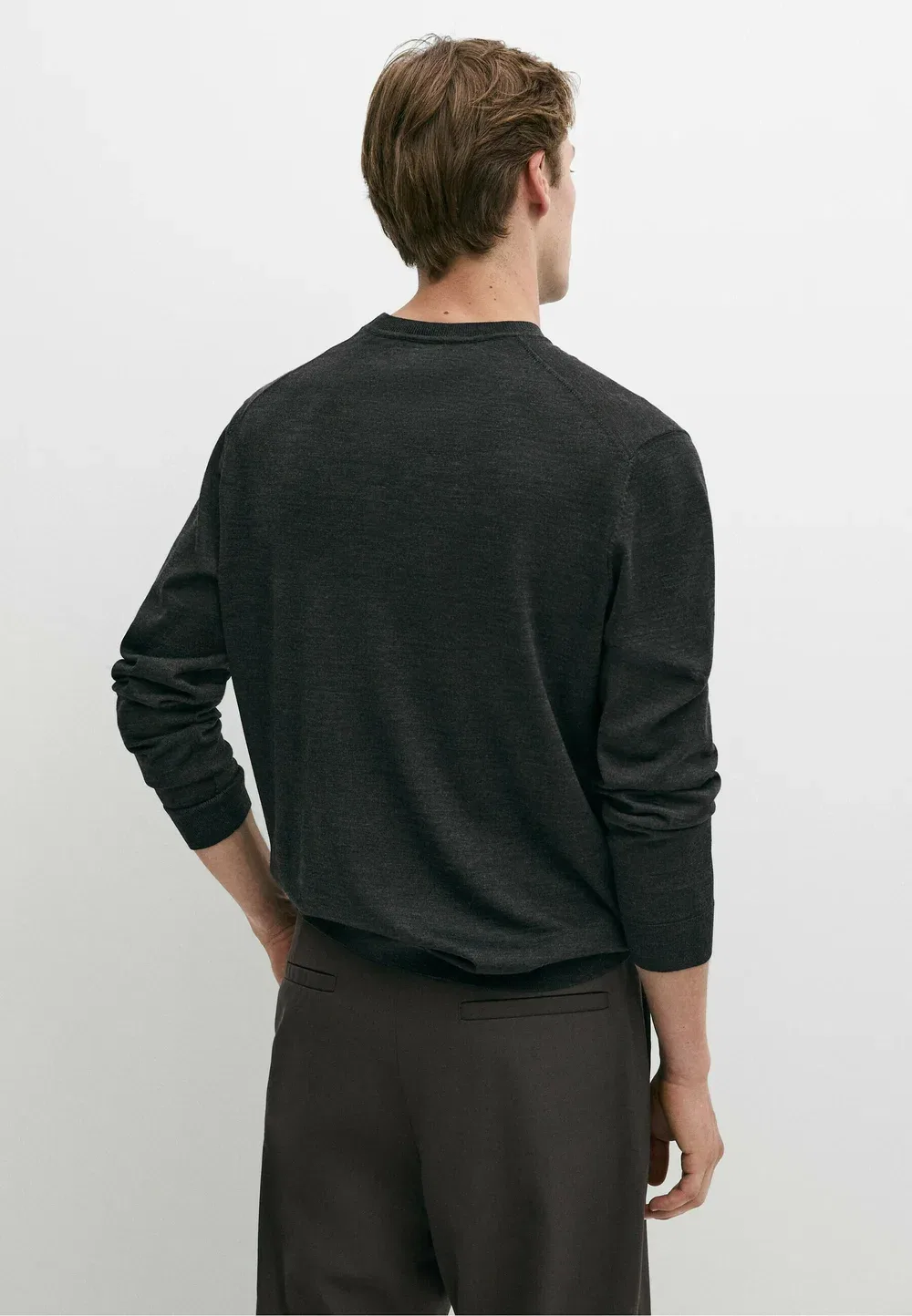 Вязаный свитер с круглым вырезом из 100% мериносовой шерсти Massimo Dutti, Dark Grey — фото 3
