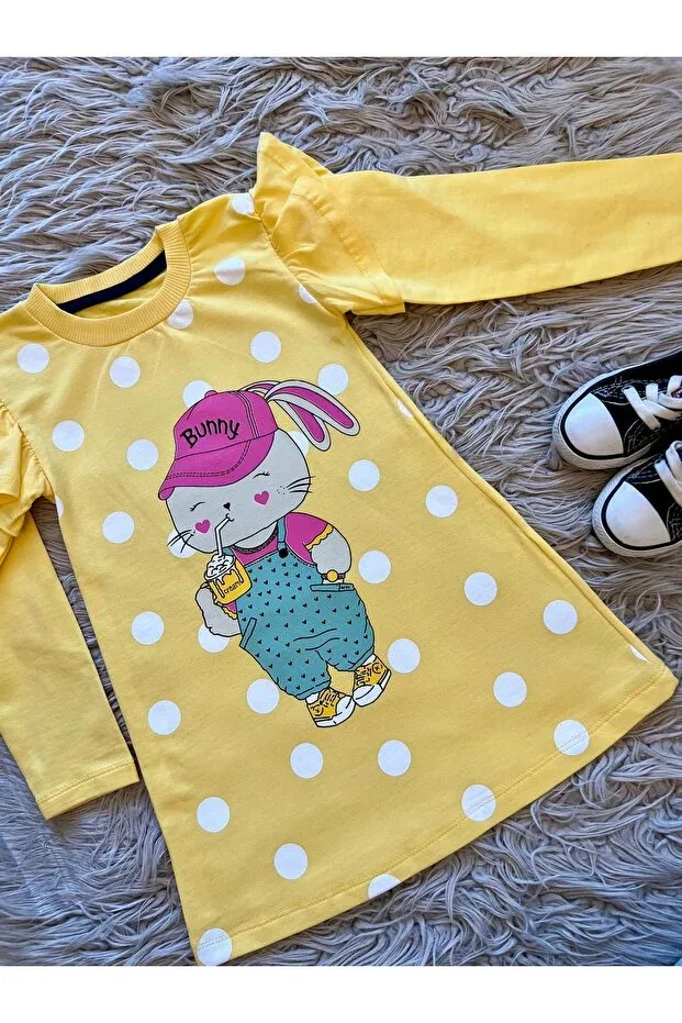 Детское платье для девочек хлопковое Polka dot bunny bunny seasonal girl's dress Enes Baby, Yellow