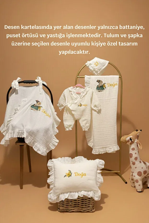 Детский комплект одежды для новорожденных с вышивкой имени Durucobaby, Ecru