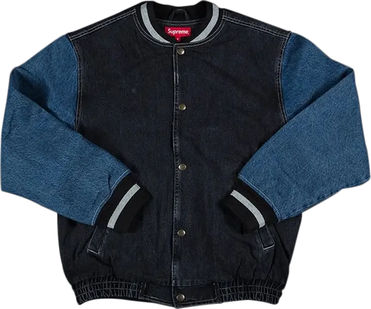 

Куртка Supreme Denim Varsity Jacket 'Black', черный