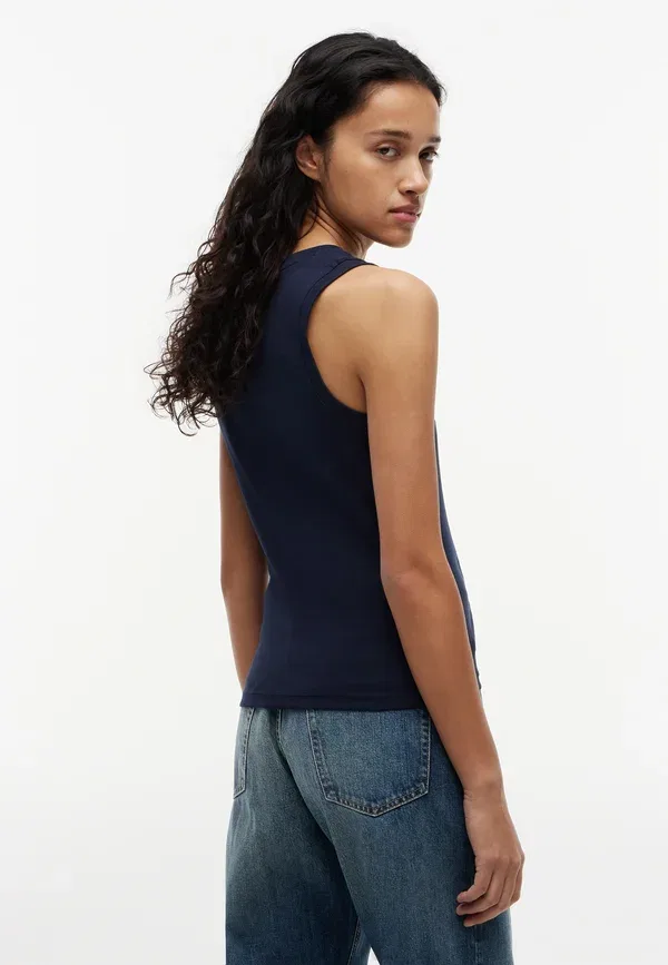 Топ хлопковый Tank - top Tommy Hilfiger dark night темно-синий — фото 3