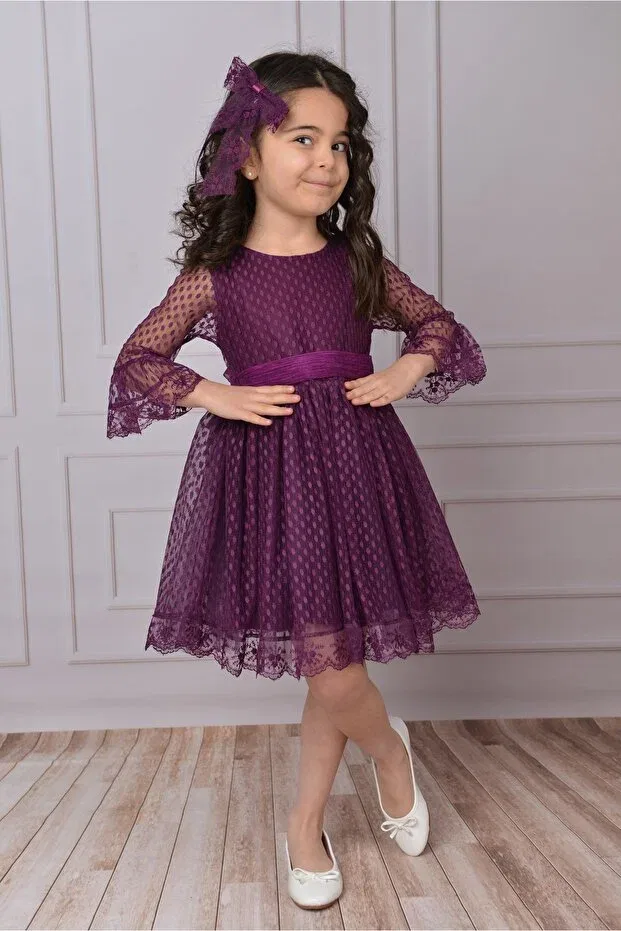 Детское платье для девочек кружевное Delfini Kids, Purple — фото 4