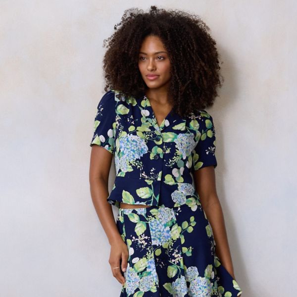 

Женская блузка с баской Lc Lauren Conrad, цвет navy cape blooms