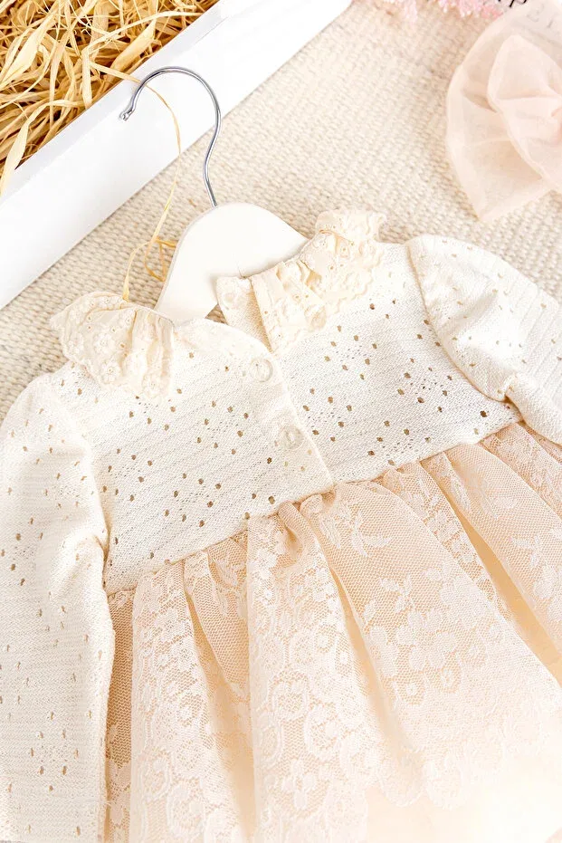 Детское платье для девочек с кружевом Babymod, Cream — фото 2