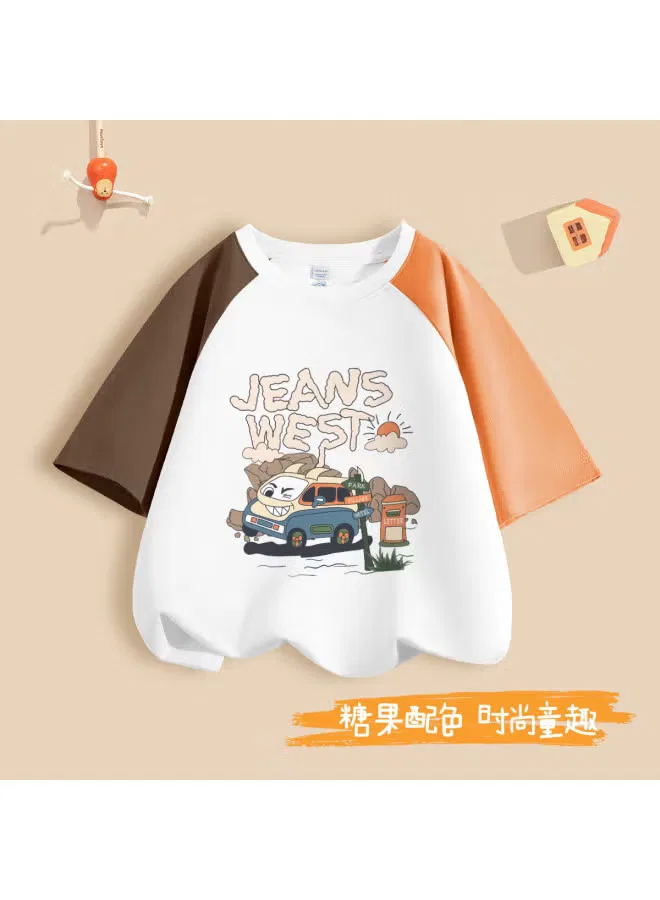 Футболка с коротким рукавом с цветоблочным принтом для мальчиков Jeanswest, оранжево-коричневый — фото 2