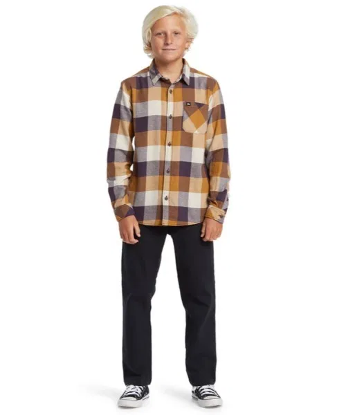 Детская рубашка в клетку с длинным рукавомQuiksilver MOTHERFLY CLASSIC FLANNEL YTH, Коричневый — фото 3