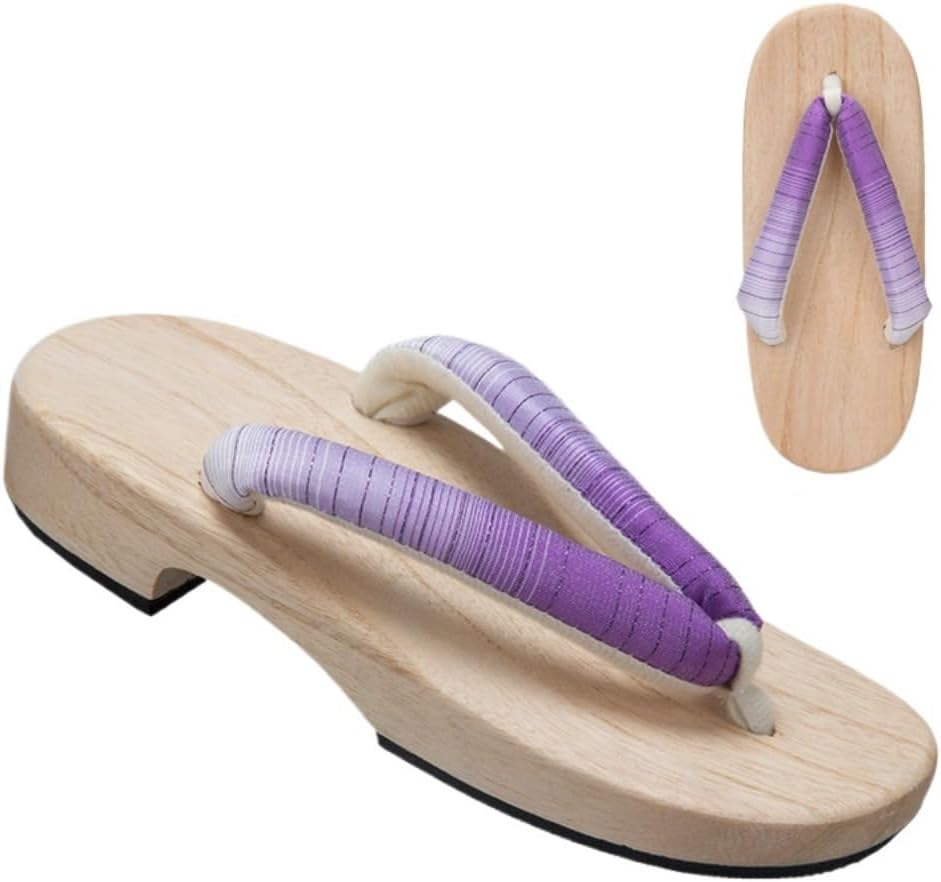 

Деревянные клоги для женщин, сандалии гета, японские таби, шлепанцы-нимы, мужские мюли, тапочки на платформе для подростков - для косплея, стояние весь день, костюм гейши, удобная прогулка Geerta, фиолетовый