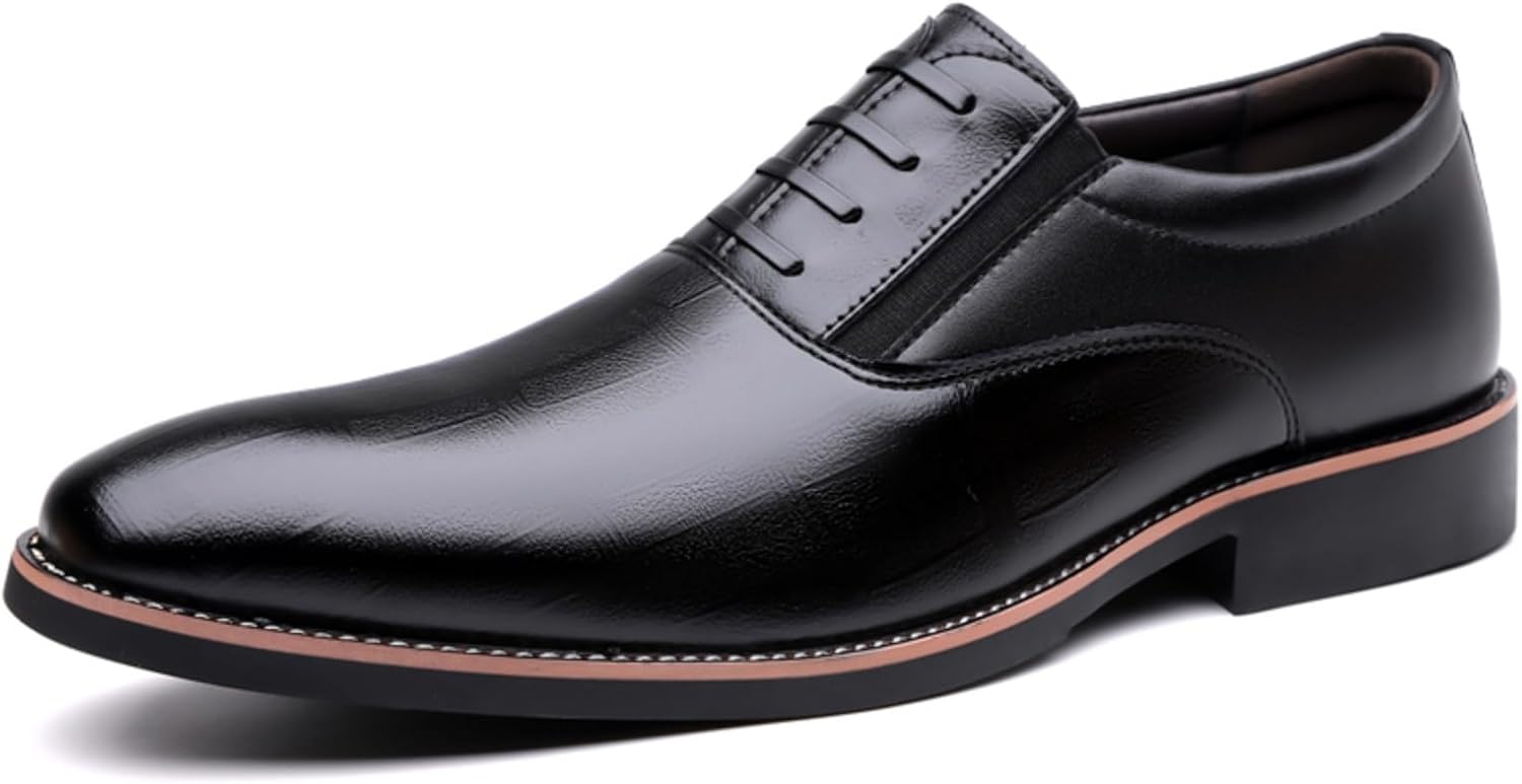 

Мужские модные кожаные туфли с шнуровкой, эластичной вставкой, оксфорды с острым носком, низкие, нескользящие, повседневные, для свадьбы, работы, офиса, бизнес-мероприятий Qwuieoin, черный