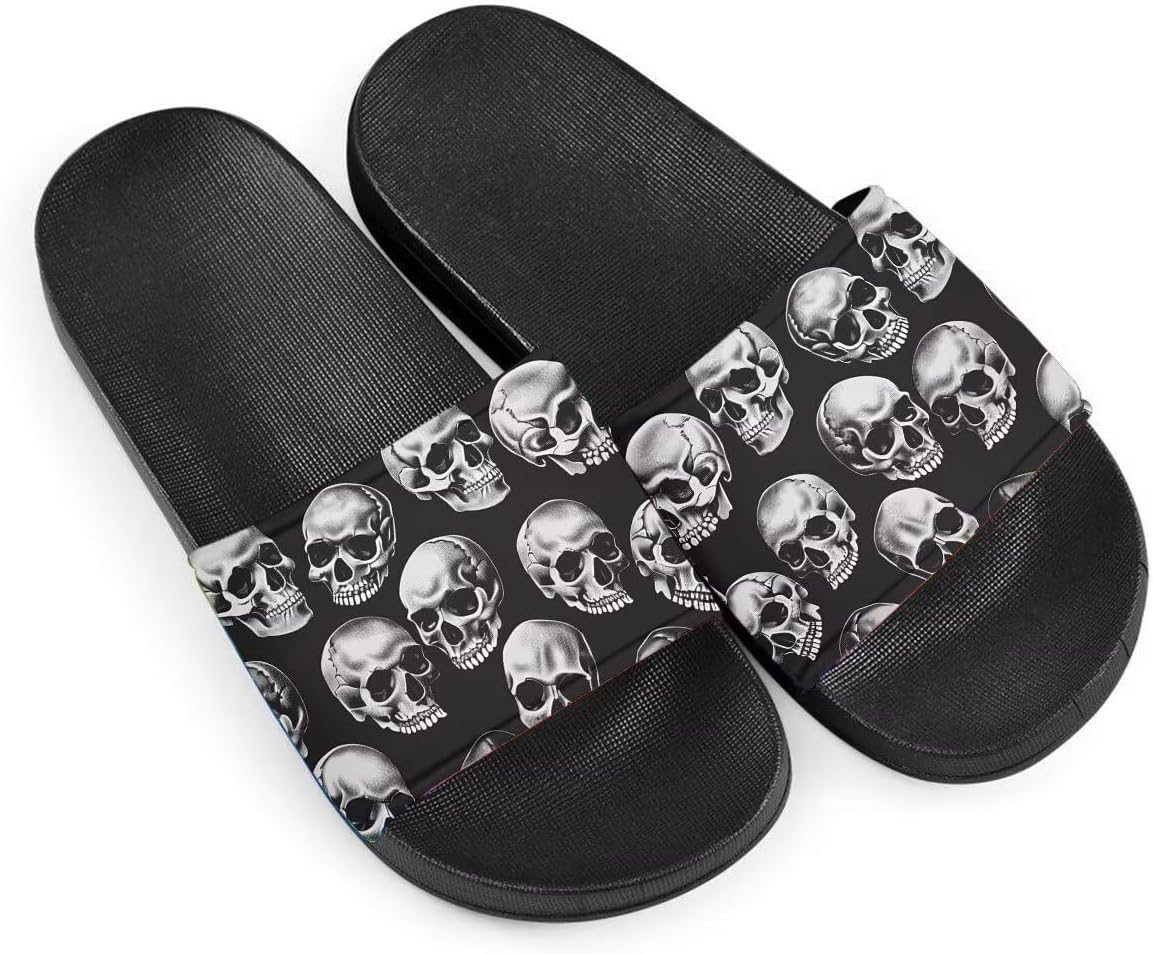 

Женские шлепанцы GETELINSENG с принтом черепа на День мертвых, летние домашние тапочки с нескользящей подошвой, тапочки на носок для дома и улицы, серый