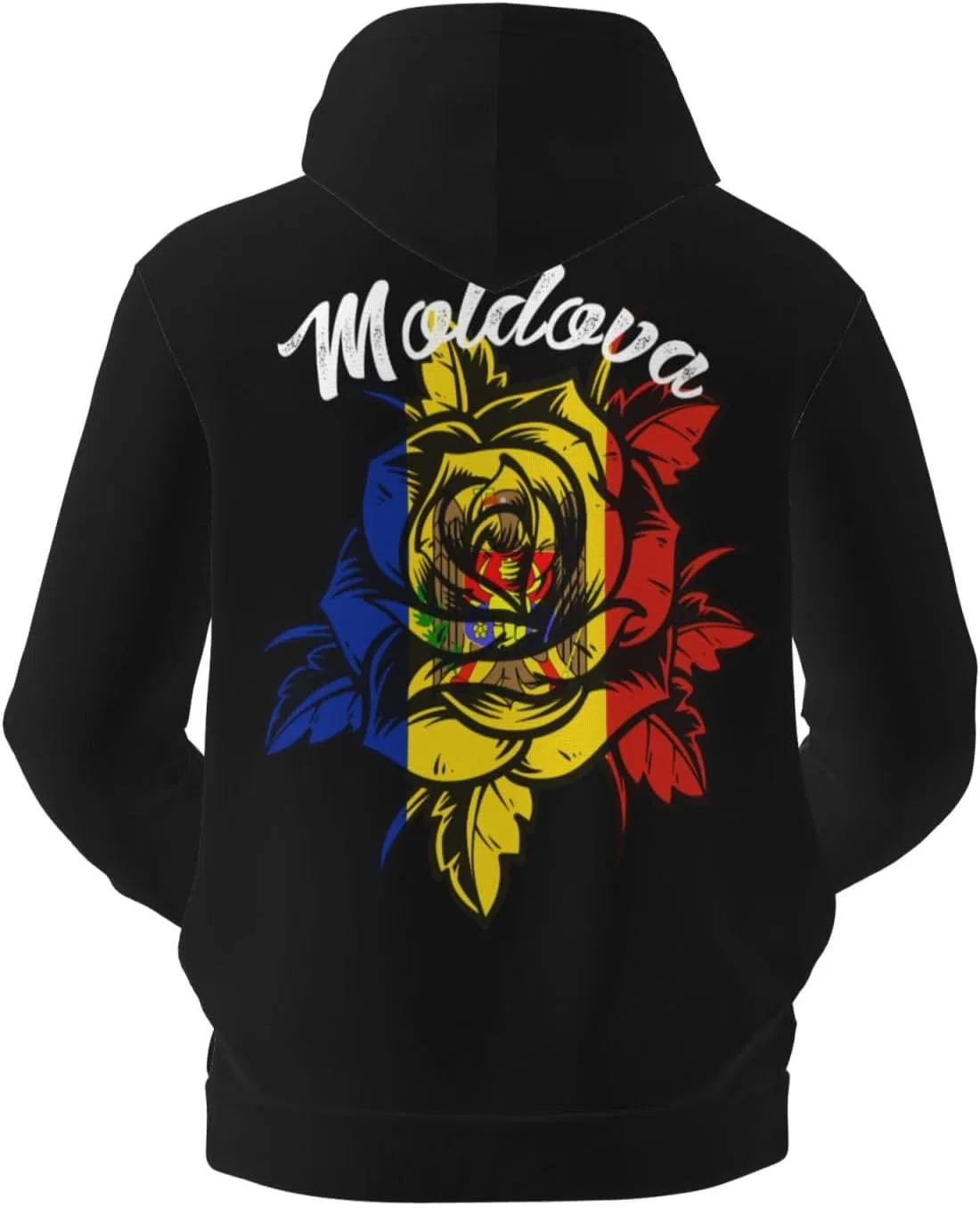 Винтажная флисовая толстовка с капюшоном и карманом Moldova Moldovan Flag Generic, черный — фото 3