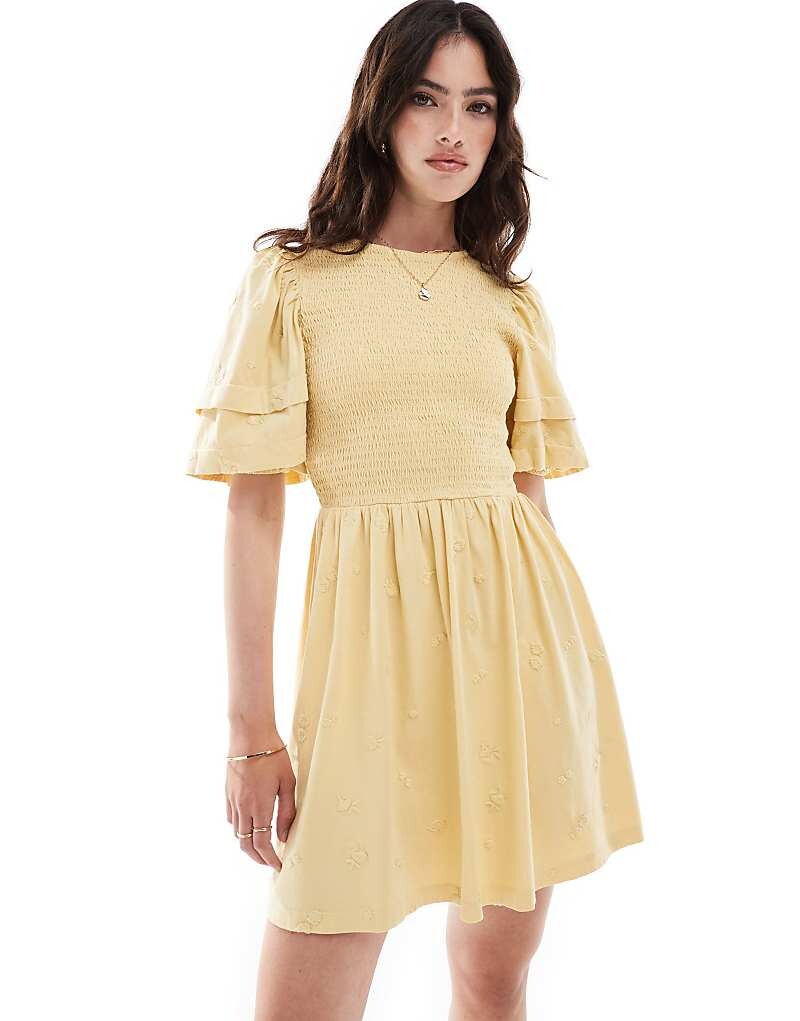 

ASOS DESIGN – Пурпурное мини-платье с пышными рукавами и вышитым узором