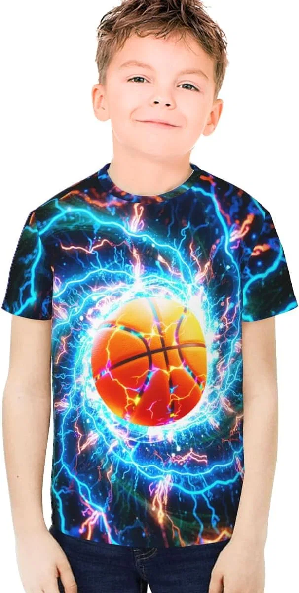 Футболка с рисунком Lightning Basketball, Ldvjkx, для мальчиков 6-16 лет — фото 3
