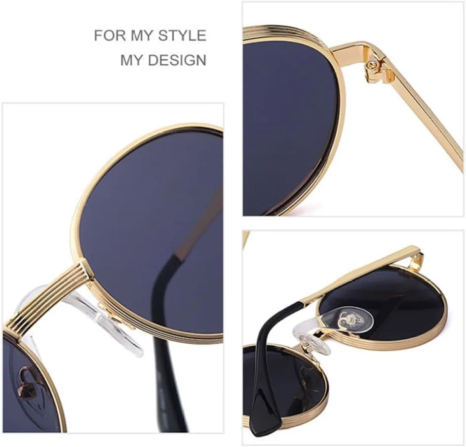 

Панк-солнцезащитные очки для женщин и мужчин, винтажные круглые очки для вождения, мужские солнцезащитные очки UV400 для путешествий generic, C02-black Gray