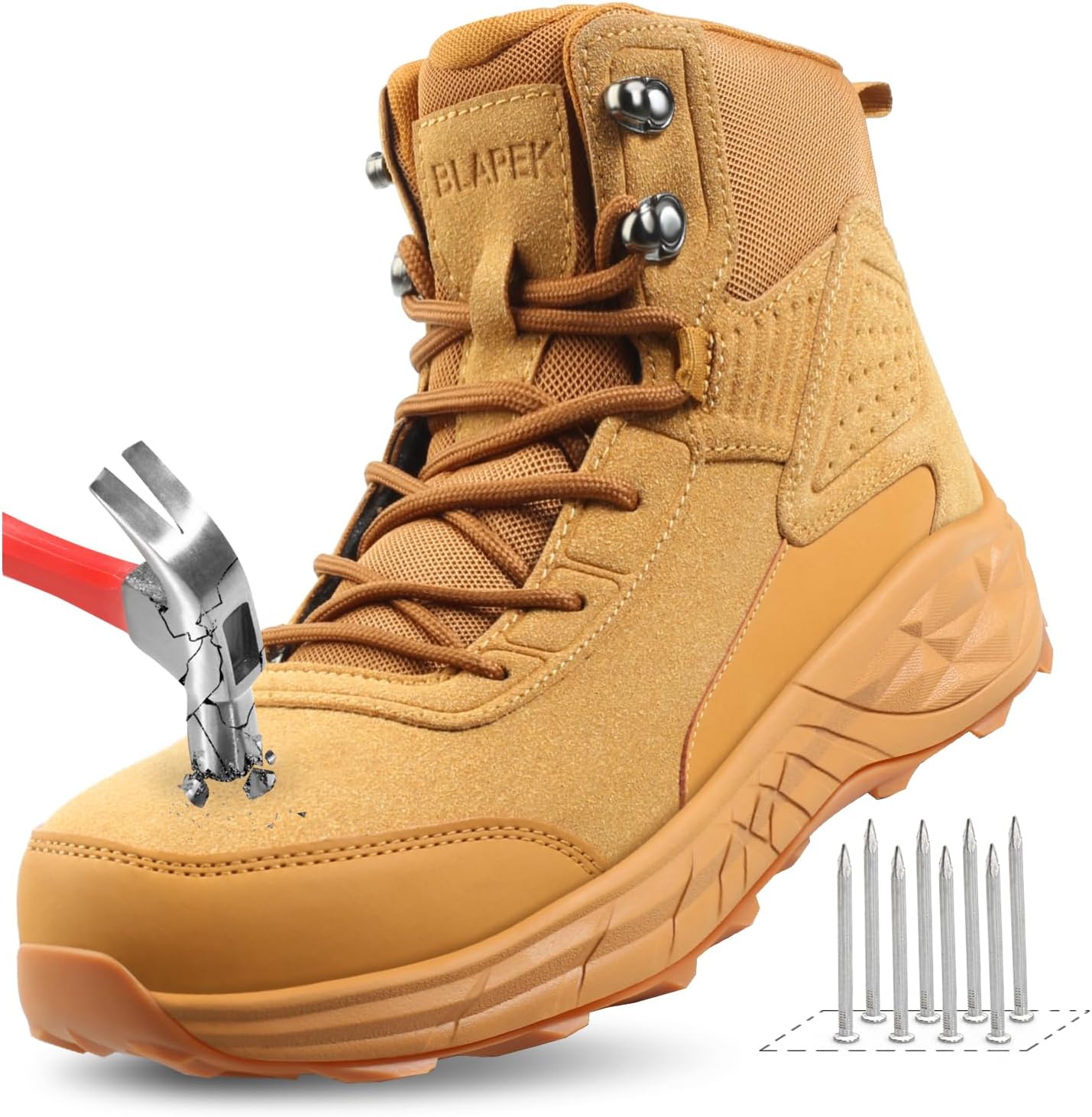 

Мужские защитные ботинки с металлическим носком, устойчивые к проколам туфли, противоскользящие кожаные безопасные кроссовки, легкая, дышащая и комфортная промышленная обувь Blapek, желтый