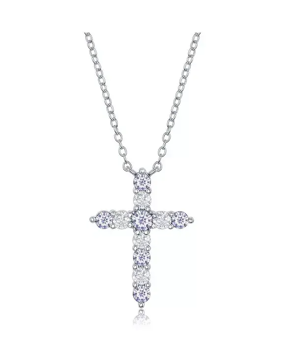 

Серебряное ожерелье с фианитами и крестиком из камня-талисмана Simona, lavender
