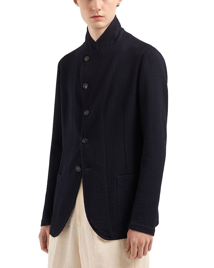 

Асимметричный текстурированный шерстяной блейзер Regular Fit Emporio Armani, синий