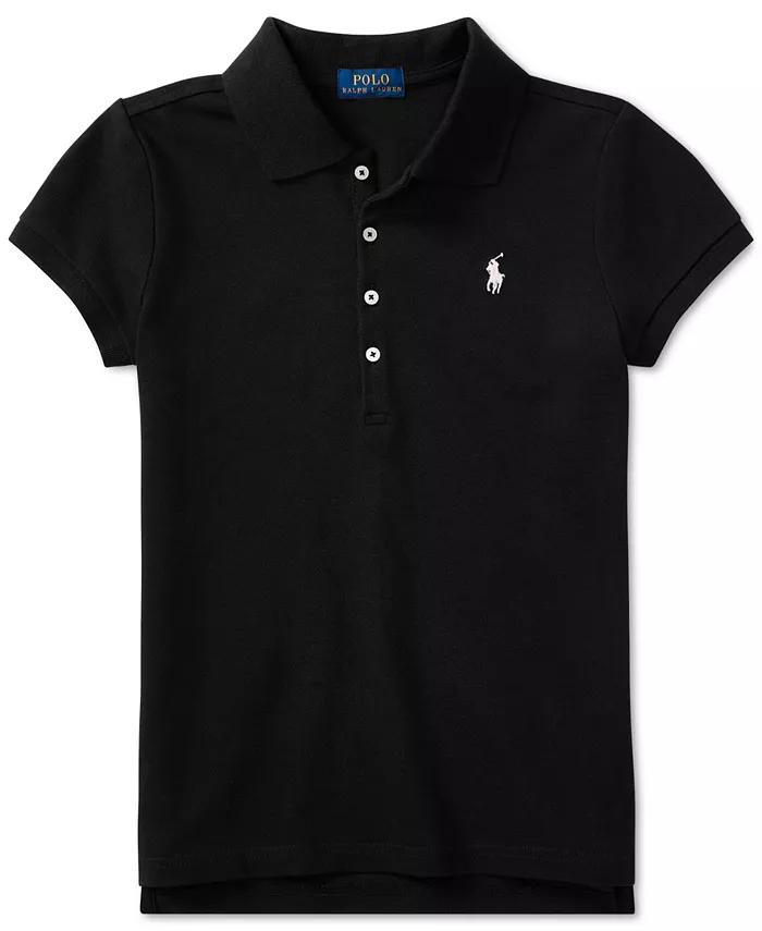 

Детская поло для девочек 7-16 лет из стрейч хлопка с сетчатой тканью Polo Ralph Lauren, черный
