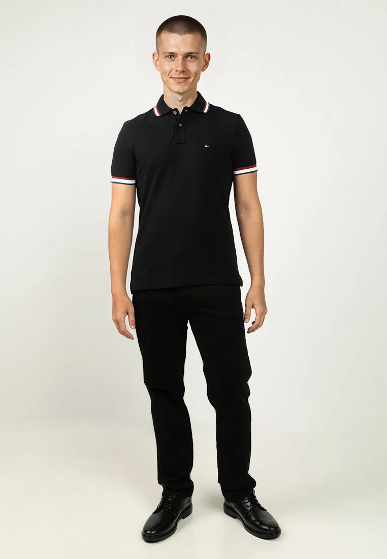 Поло, slim fit, Tommy Hilfiger, черный — фото 4
