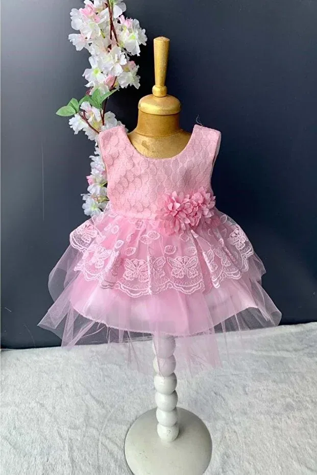 Детское платье для девочек кружевное Kat lace rose motif Mnk Baby&Kids, Pink