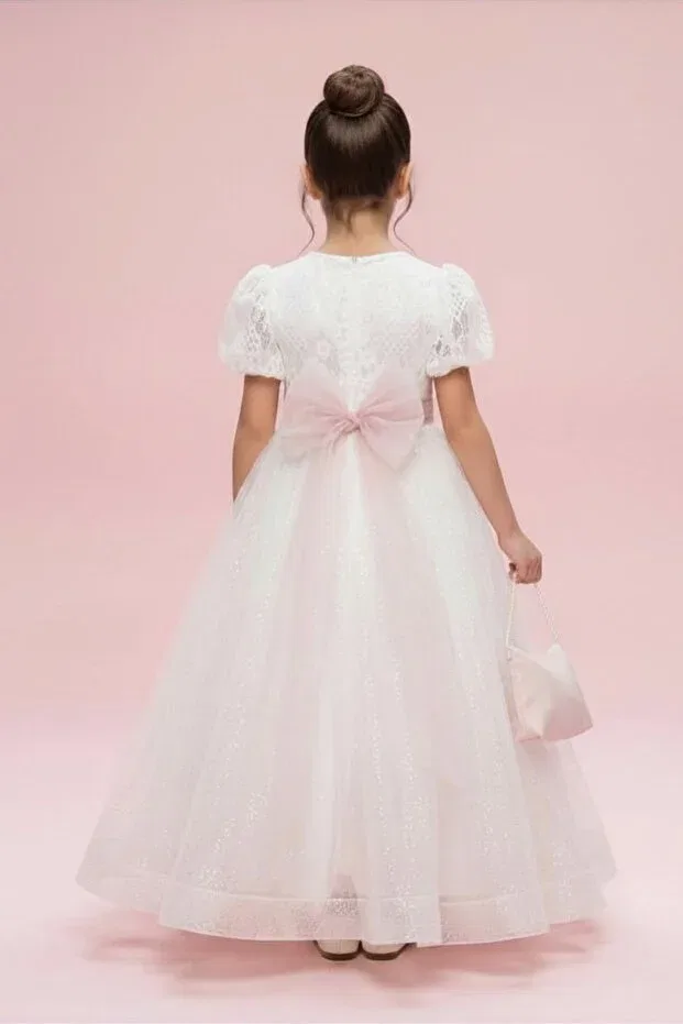 Детское платье для девочек с кружевным поясом Kelebek Peri, Off-White — фото 3