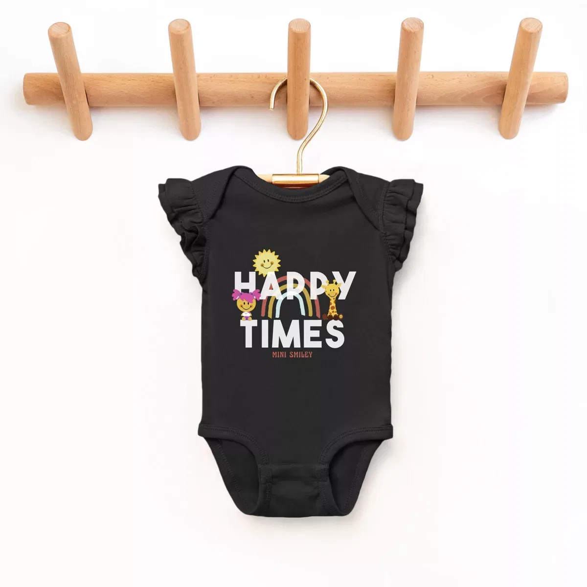 Детское боди для девочек с коротким рукавом Mini Smiley Happy Times The Juniper Shop, Black — фото 2