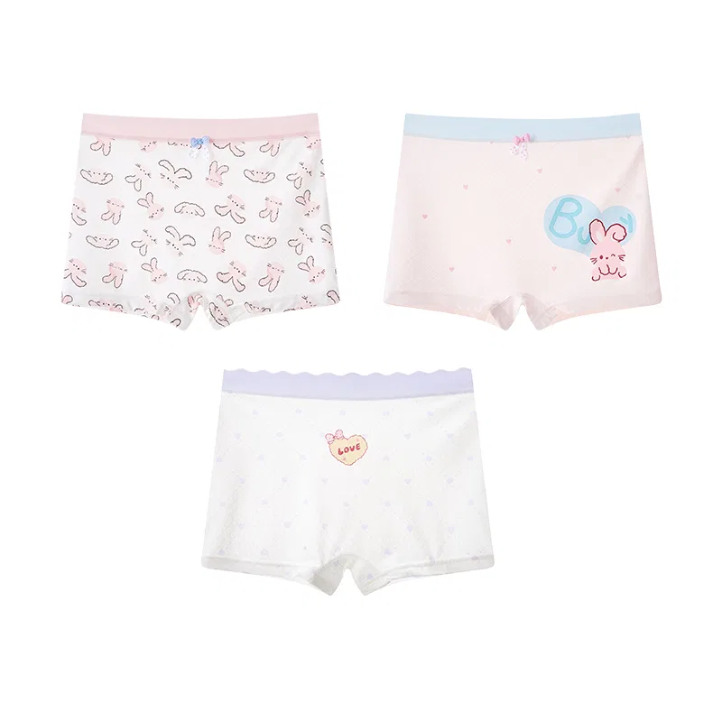 Детские трусы для девочек с принтом 3 шт Red Bean, 3-Pack [Heart Rabbit + Full Rabbit + White]