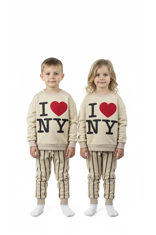 Детский комплект спортивного костюма с принтом Love ny striped tracksuit set Booni Jooni, Nude Color — фото 3