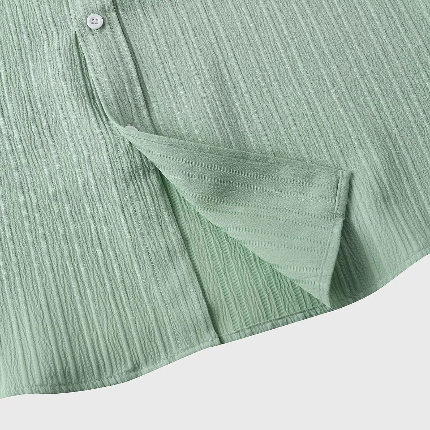 Мужская хлопковая рубашка с коротким рукавом и текстурой, Mint Green — фото 2