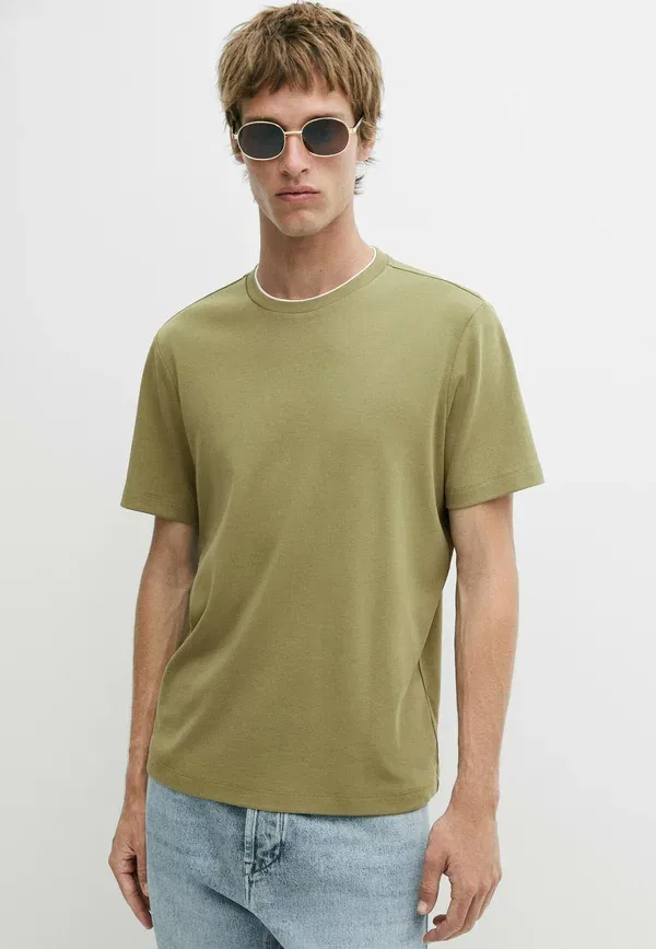 Футболка из хлопка Basic T-shirt Massimo Dutti, Mottled Dark Green, темно-зеленый