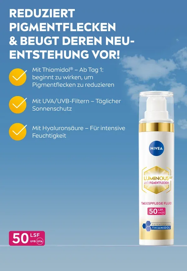 Крем для лица с SPF 50 Luminous630 Anti-pigment Spot Day Care Fluid Nivea 40 мл — фото 3