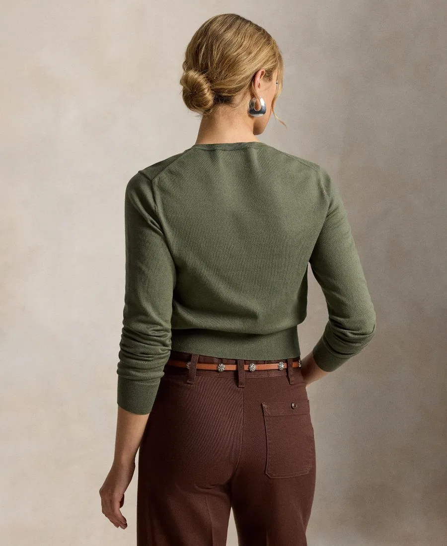 Женский свитер V-образным вырезом Polo Ralph Lauren, Dense Olive — фото 4