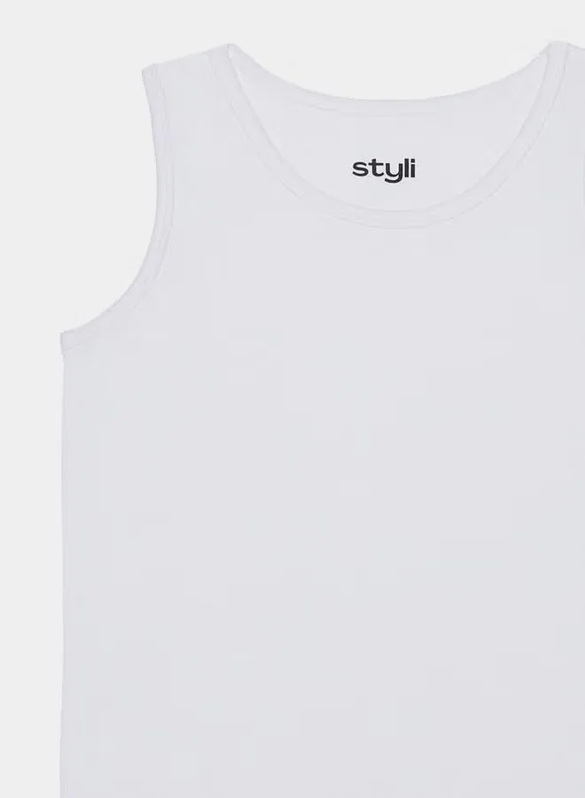 Майка-безрукавка хлопковая комплект из 5 маек Styli, белый — фото 4