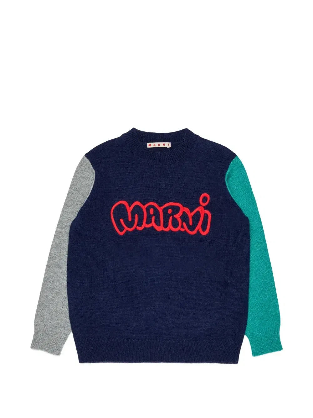 Свитер в стиле колор-блок с вышитым логотипом Marni Kids, синий