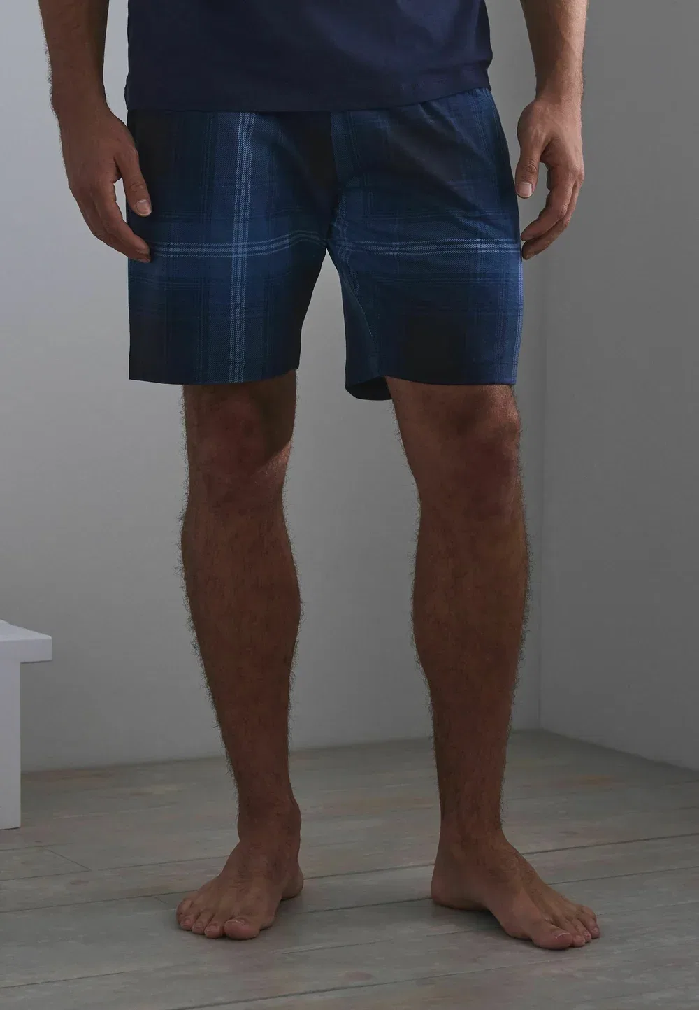 Пижамный комплект с коротким рукавом из трикотажа в клетку, стандартного кроя Next, Navy Blue — фото 4