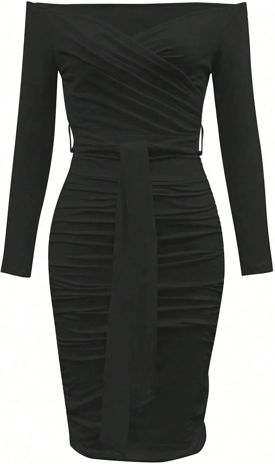 Женское облегающее платье миди с длинным рукавом Bodycon, Black — фото 3