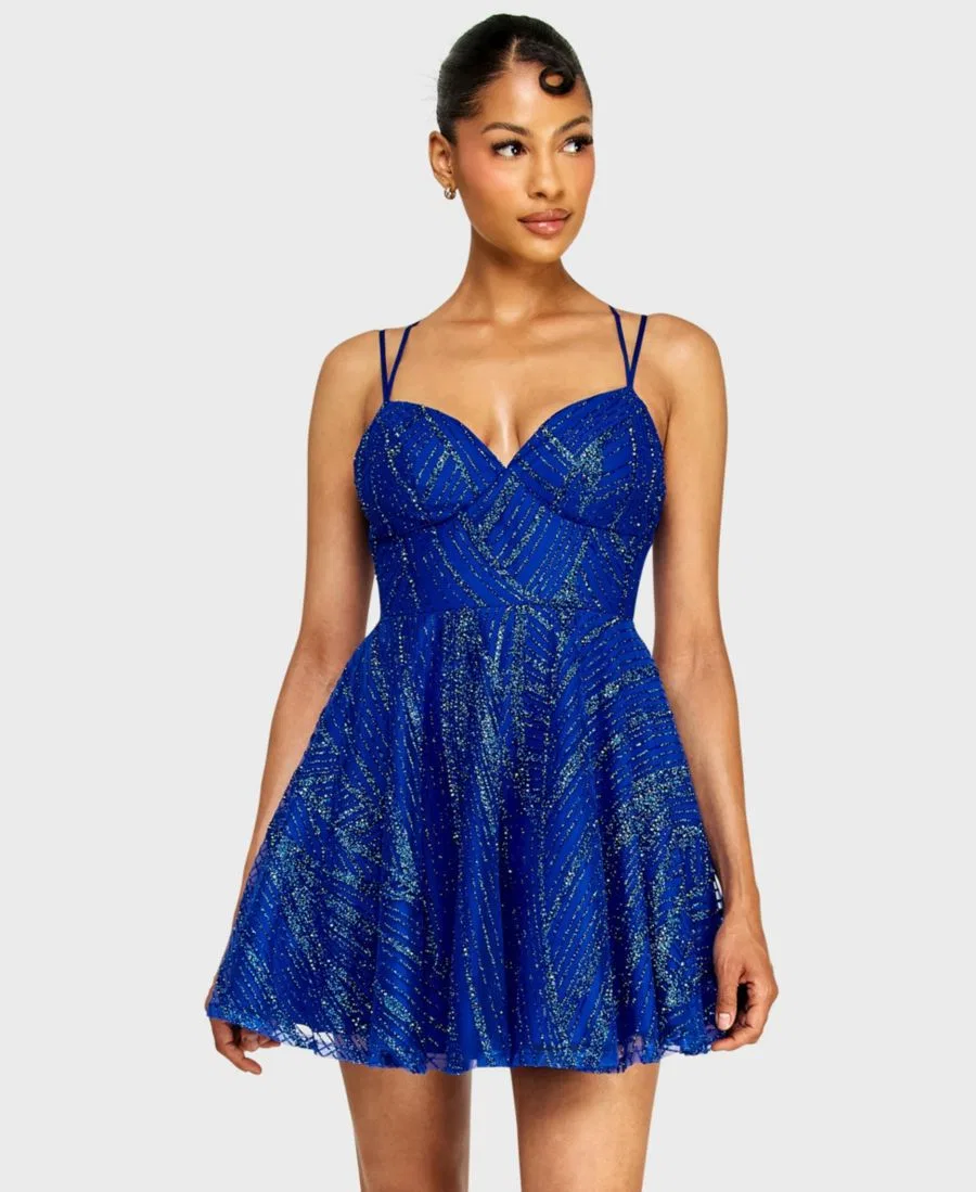 Платье-мини с блестками Sweetheart Neck Glitter Pattern Alex & Sophia, Royal