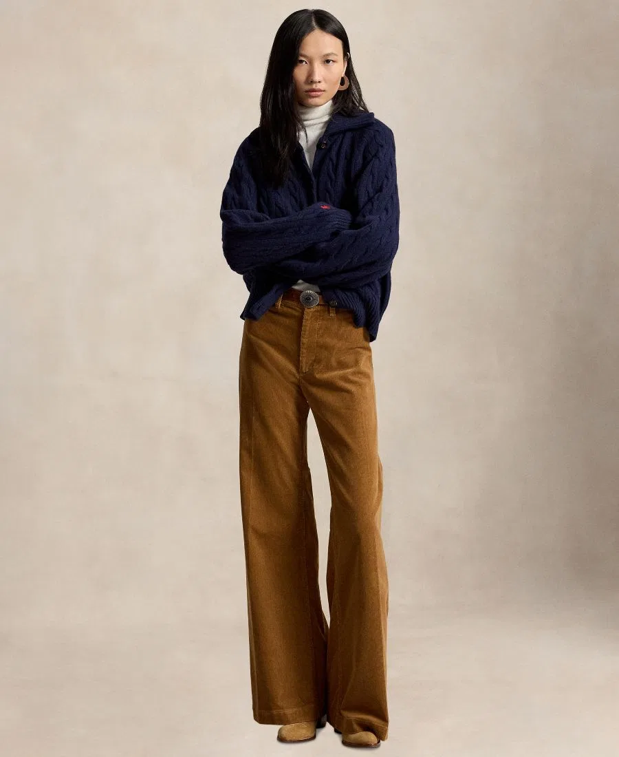 Женские брюки-клеш из вельвета Beaton Corduroy Flared Pants Polo Ralph Lauren, Tan — фото 2