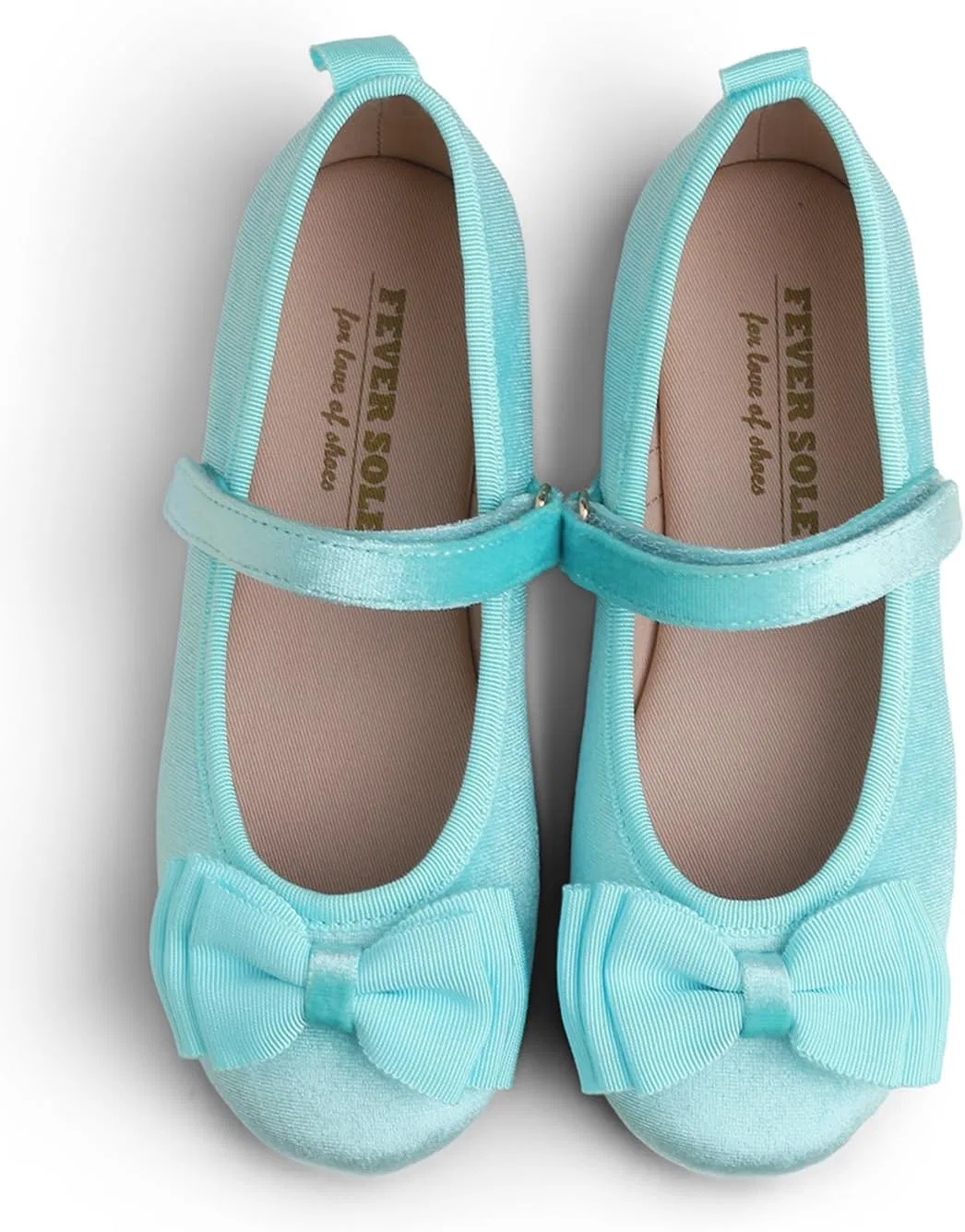 Детские балетки для девочек с бантом FEVERSOLE, Sky Blue Velvet Tri-Bow Maryjane — фото 2