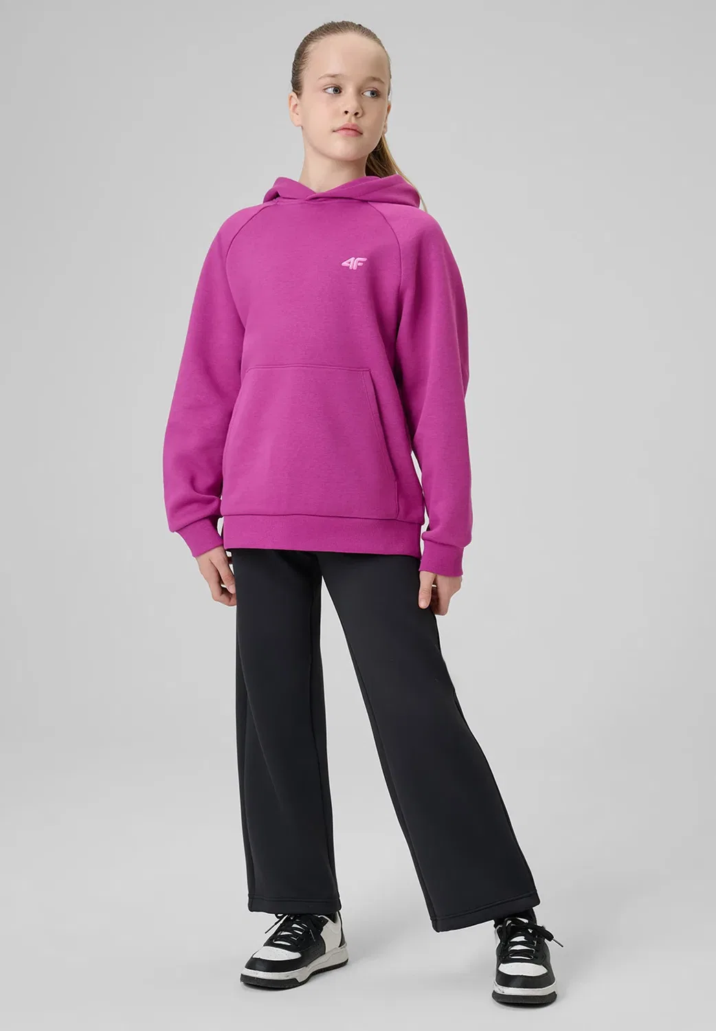 Bluza dresowa свободная z kapturem dziewczęca - różowa - толстовка 4F, Dark Pink