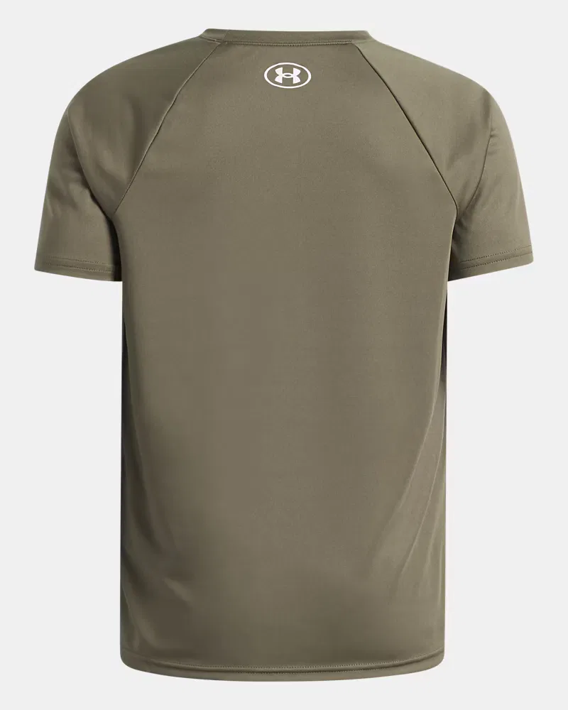 Футболка для мальчиков с коротким рукавом, влагоотводящая UA Tech Hybrid Print UnderArmour, Marine Od Green/White — фото 2