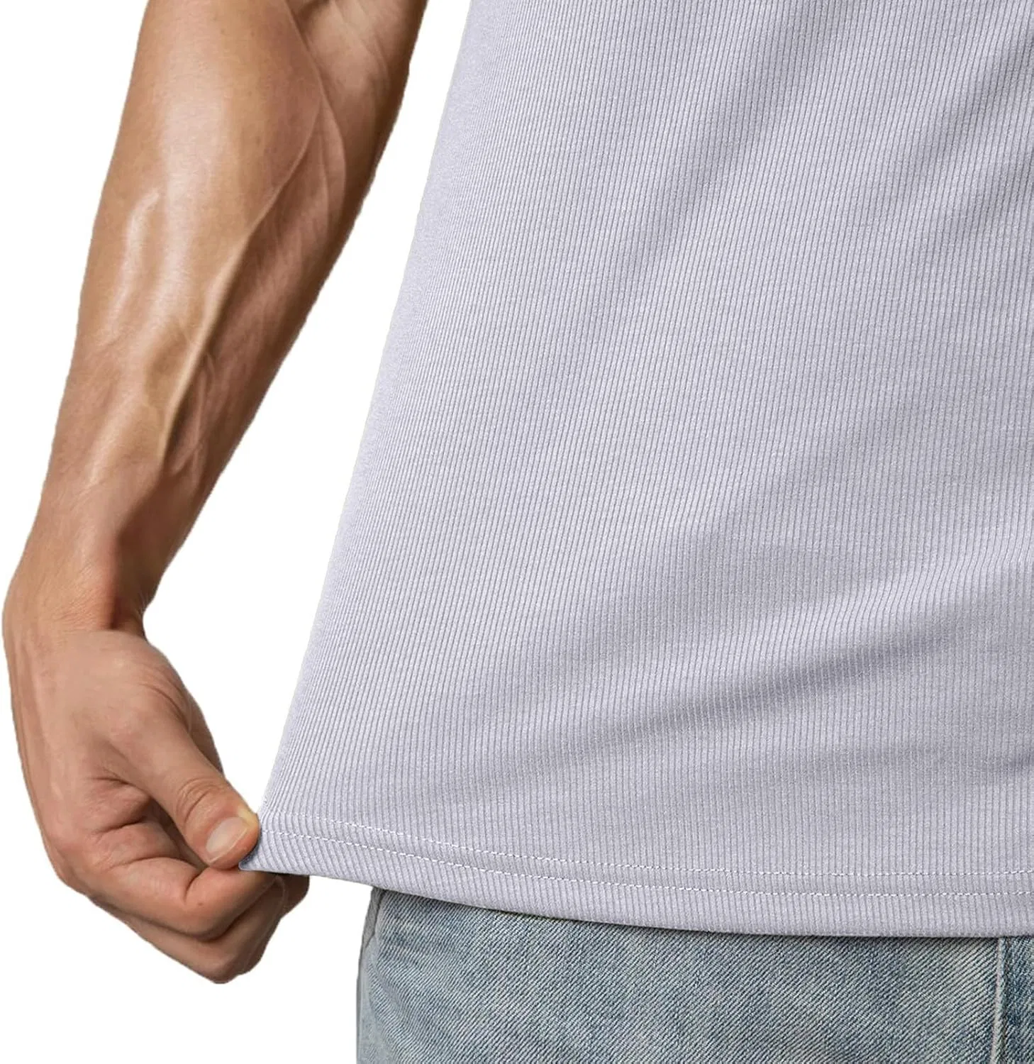 Мужская облегающая футболка с V-образным вырезом Henley Summer Casual, White — фото 4