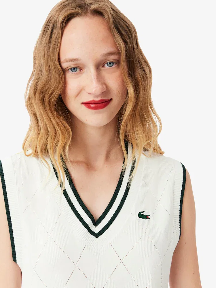 Свитер женский LACOSTE с узором аргайл, без рукавов, бежевый — фото 2