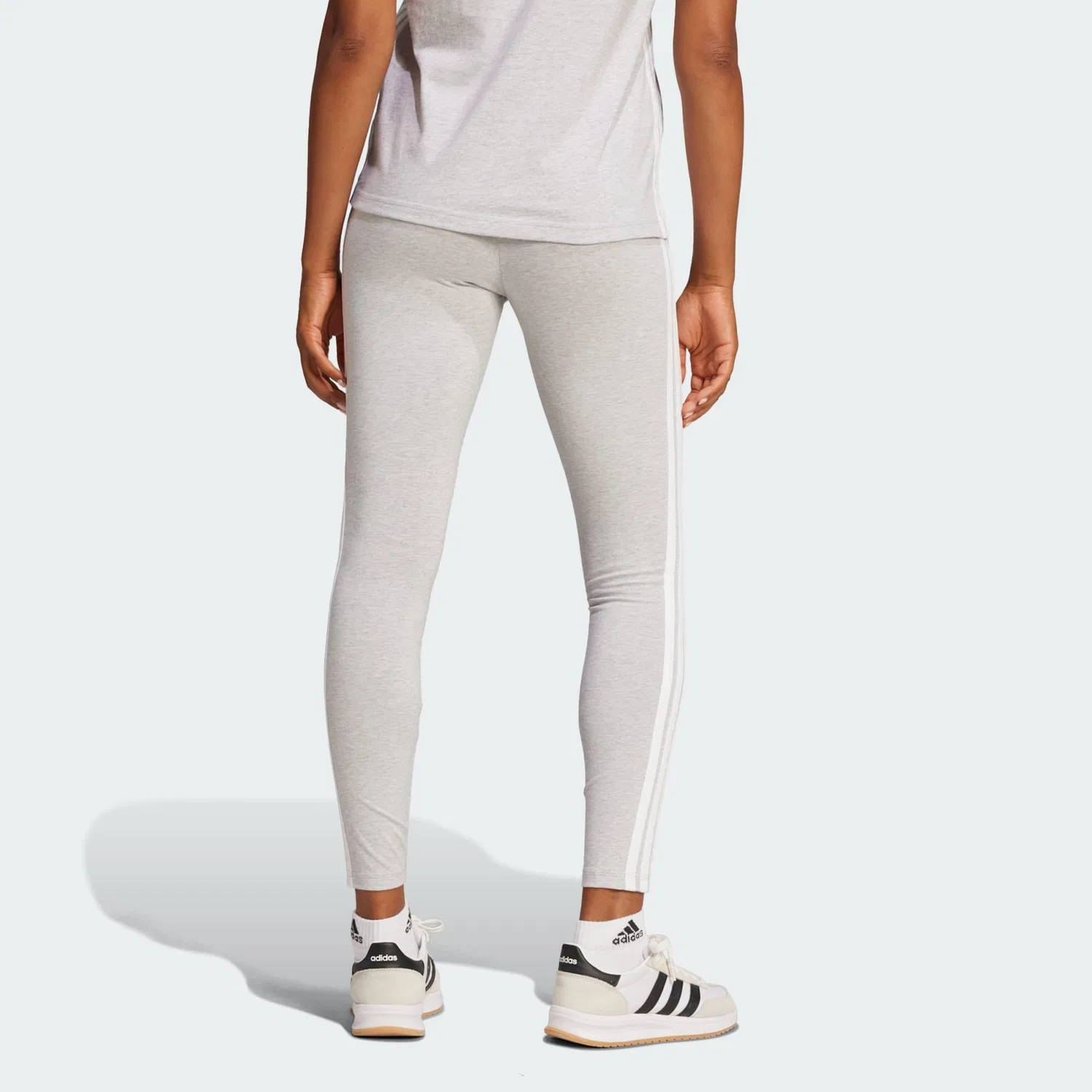 Женские леггинсы с высокой посадкой Essentials 3-Streifen Cotton Adidas, Hellgrau Weiss — фото 3