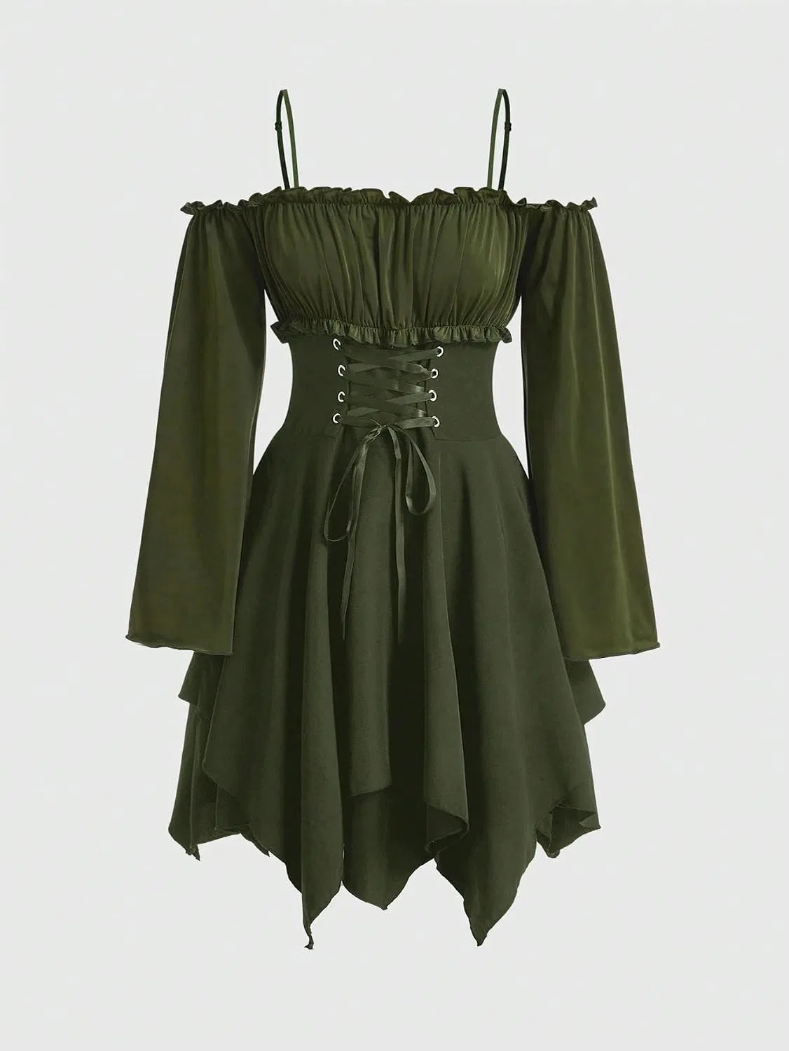 Женское повседневное платье с асимметричным вырезом A-line, Army Green — фото 2