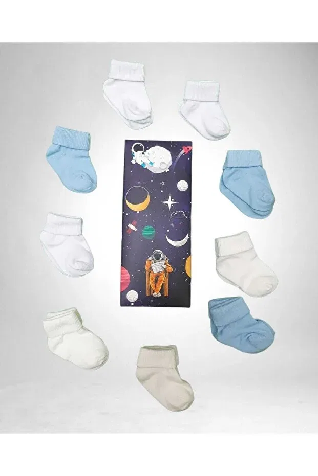 Детские носки для новорожденных с принтом Baby Bakkal, Blue - Ecru - White — фото 3