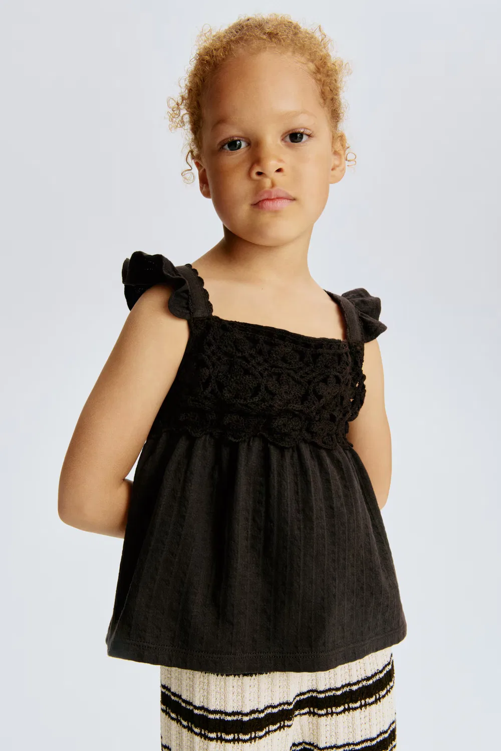 Хлопковый топ с оборками H&M, Dunkelbraun
