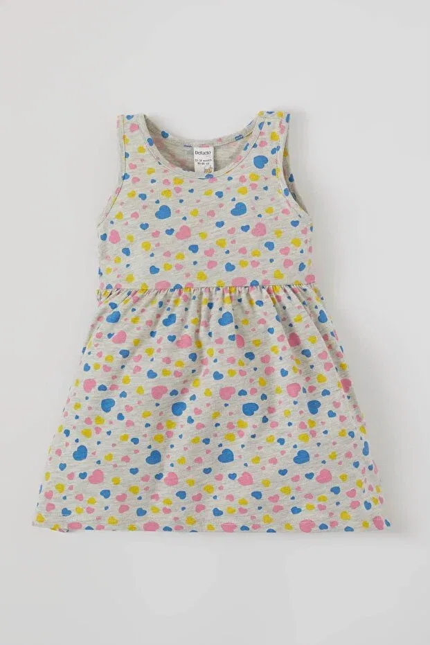 Детское платье для девочек хлопковое Heart patterned cotton baby girl dress Defacto, Gray-gr398